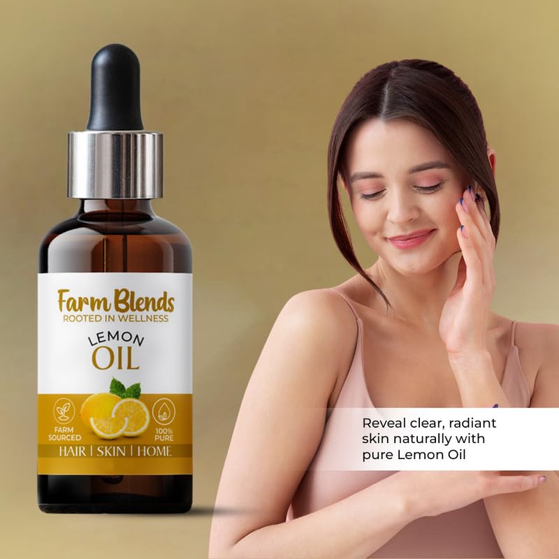 Image of Farm Blends Lemon Essential Oil (15ml+15ml) Set |100% Pure, Steam Distilled| for Collagen Boost, Acne, Hair Care, Stress Relief | Diffuser & Aroma Therapy| Natural, Therapeutic Grade| Nimbu Ka Tel