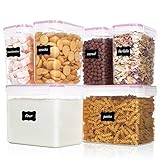 Vtopmart Airtight Food Storage Containers 6 Pieces - Plastic PBA Free Kitchen Pantry Storage Containers for Sugar,Flour and Baking Supplies - Dishwasher Safe - Include 24 Labels