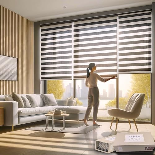 HIALDUO Customized Roller Shade Blinds with Remote-Controlled Motorized Operation, Made in The USA, (Zebra Design Fabric)