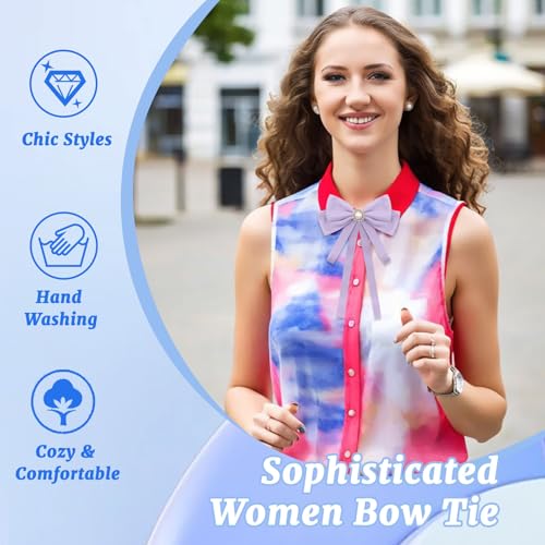 Image of LJBFNN Bow Ties for Women, Adjustable Pre Tied Bow Tie Solid Color Ribbon Bowtie for Girls Ladies Party Daily Cosplay School