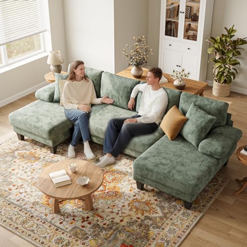 Image of Txtin's Sleeper Sofa with Pull Out Couch Bed | 112 Inch Couches for Living Room | U-Shaped Convertible Sofa Bed | Chenille Green