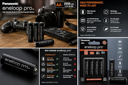 Image of Compatible with P@nasonic Eneloop Pro BK-3HCDE /4BT AA Rechargeable Batteries 2550mAh 1.2V Ni-MH Pre-Charged AA Cells Made in Japan for Camera Flash Xbox Controller High Drain Devices (4 Pack)