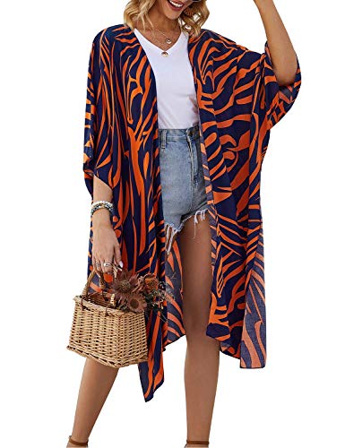 Womens Kimono Cardigan Beach Cover Up Floral Chiffon Loose Capes Blouse Tops M