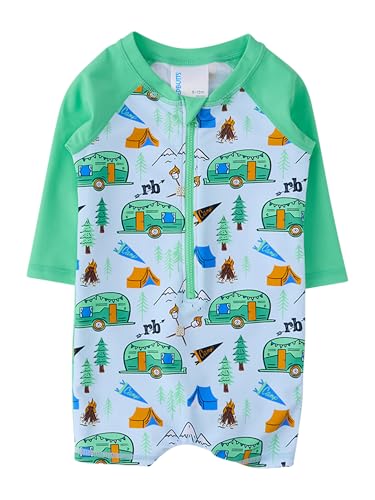 Image of RUGGEDBUTTS Baby /Toddler Boy Swimsuit, One Piece Zipper Rash Guard Sunsuit with UPF 50+ Sun Protection