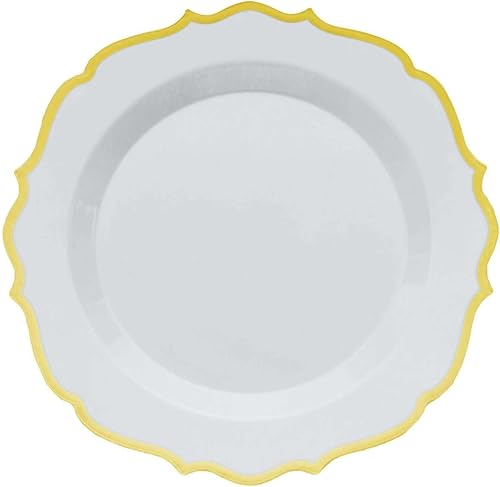 Miniatura 7 de Efavormart - Paquete de 10 platos de plástico blanco de 10 pulgadas con sello caliente, borde festoneado, dorado para bodas, recepciones al aire