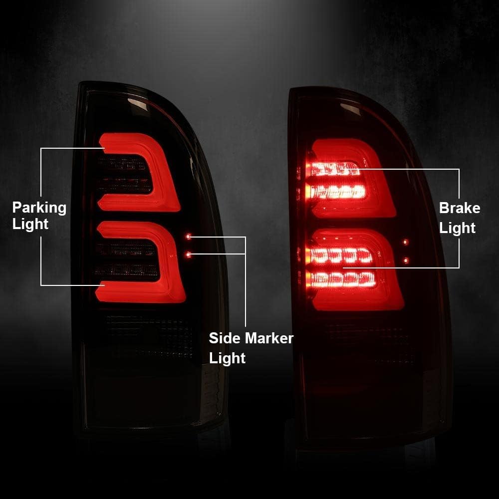 PIT66 LED Tail Lights Assembly, Compatible with Toyota Tacoma 2005-2015 Tail Lamp Left Driver And Right Passenger Side Clear Lens Black Housing w/White LED Light Bar