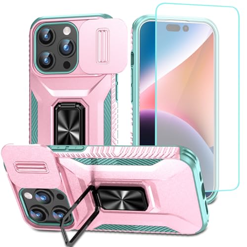 Coque iPhone 15 Pro Max rose avec protège-écran et anneau magnétique