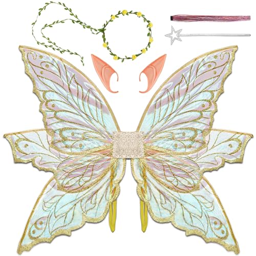 Fairy Wings Women Adult Large, Gold Fairy Costume for Woman,Big Realistic Butterfly Wings Halloween...
