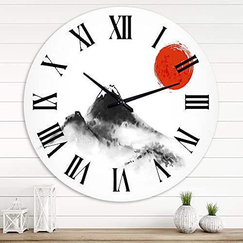 DesignQ Reloj de pared tradicional con diseño de luna roja japonesa en suma tradicional para decoración de sala de estar