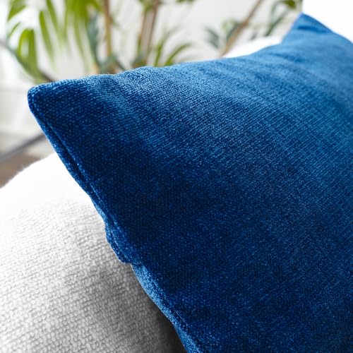 Image of Encasa XO Thick Chenille Throw Pillow Covers Set of 1 | Royal Blue - (16 inchx16 inch) (40x40 cm) | Decorative Accent Square Throw Pillow Cases for Couch, Home Decor, Sofa