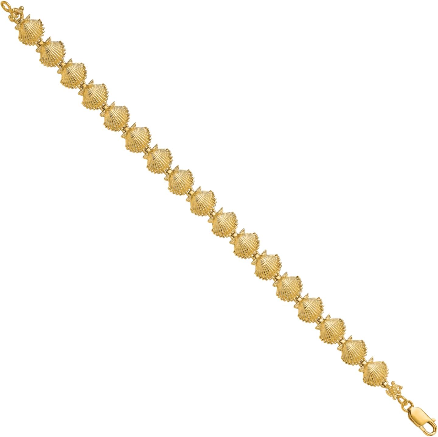 IceCarats 14K Solid Yellow Gold 8.8mm Chunky Link Chain Scallop Shell Charm Bracelet 7.25 inch Polished, Textured For Her