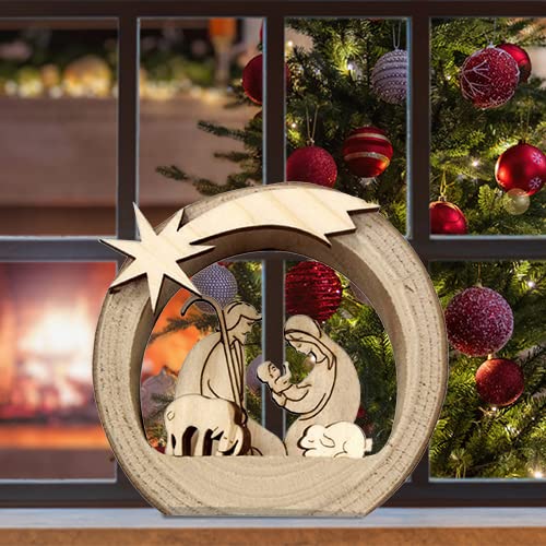 Belén Navideño De Madera Con Luces LED | Temporizador 6h/18h | Decoración Estrella 30 Cm