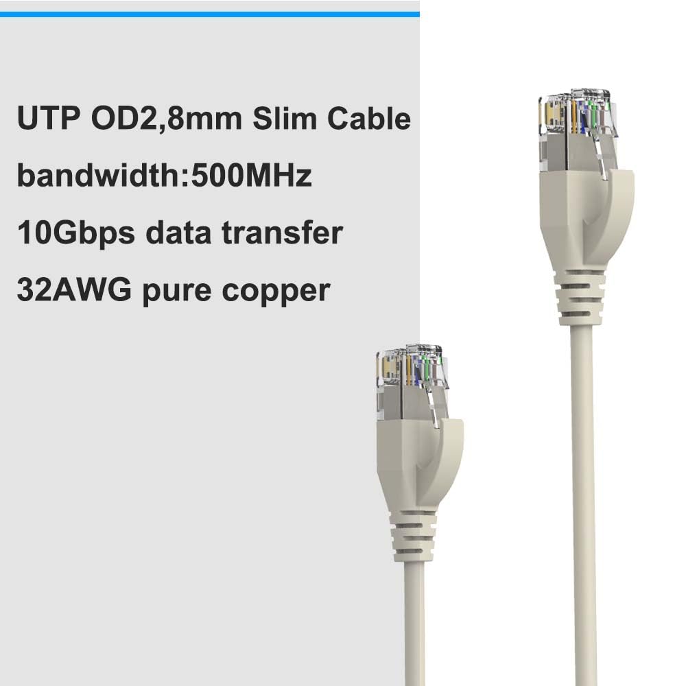 Elfcam® - 1m Kabel Ethernet Cat6A ultra mince 10Gbps 32AWG UTP OD2.8mm 500MHz, 10Gb Cienki kabel krosowy RJ45 Cat 6A do sieci LAN, routera, modemu, laptopa Xb i serwerów, Blanc, 1 Metr