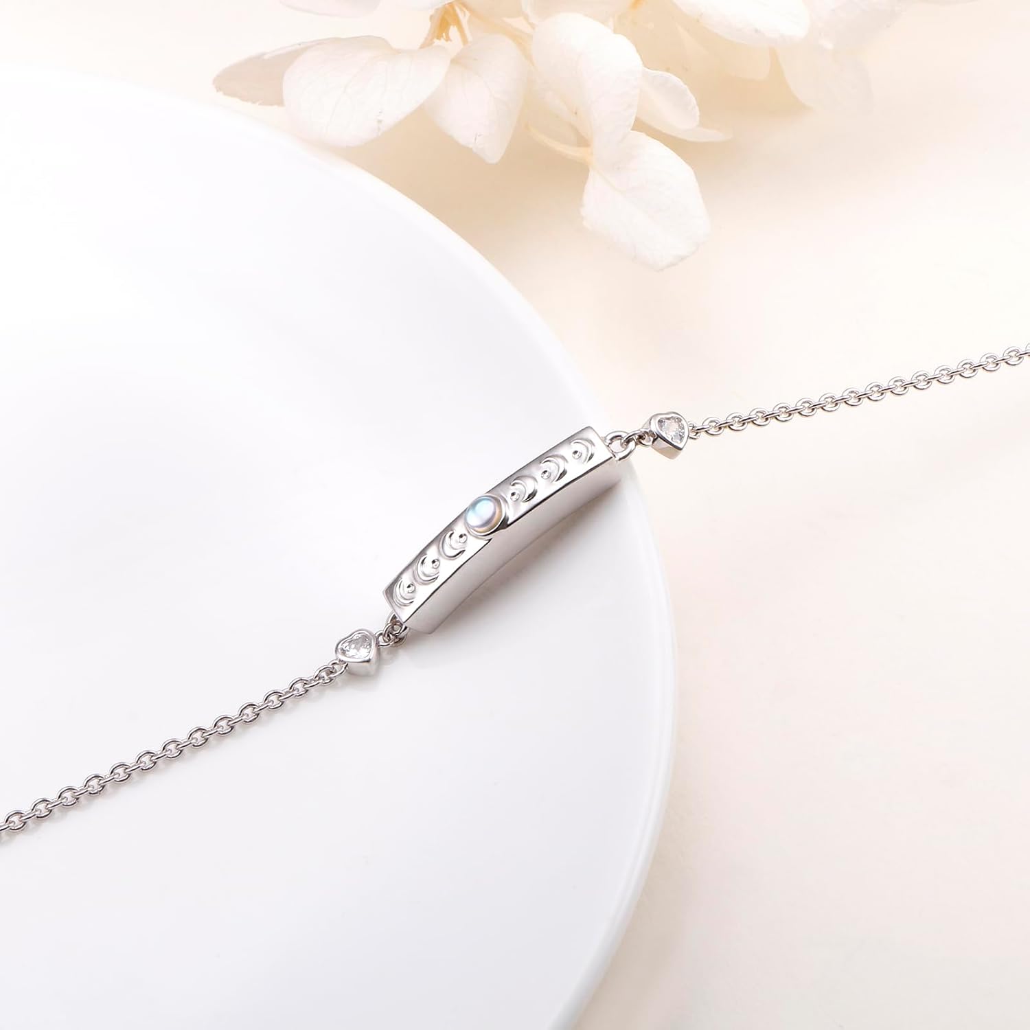 DAOCHONG Sterling Silver Forever in My Heart CZ Cremation Urn Locket Memorial Ashes Holder Bangle Urn Keepsake Bracelet 7+2"