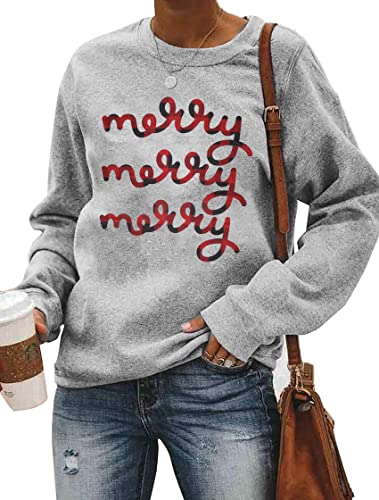 Image of Christmas Sweatshirt Women Merry and Bright Christmas T-Shirt Funny Xmas Lights Blouse Tops Holiday Shirts