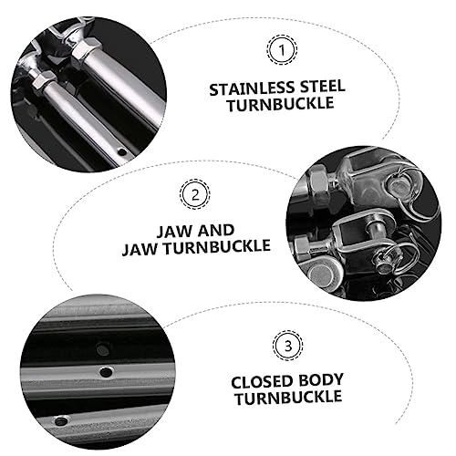 PRETYZOOM 2pcs Closed Body Stainless Steel Turnbuckle for Wire Rope Heavy Duty Cable Tensioner Adjustable Tensioning Rigging Screw miniatura 3