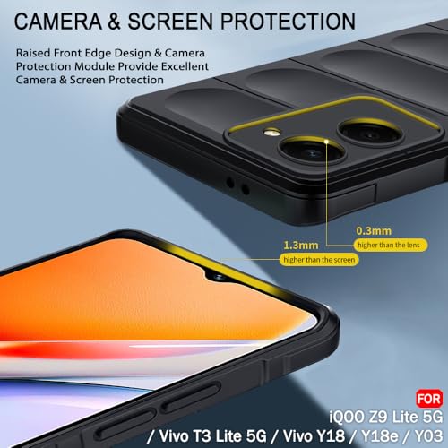 Image of TheGiftKart Liquid Silicon Back Cover Case for iQOO Z9 Lite /Vivo T3 Lite 5G / Y18 /Y18e /Y03 /Y28s /Y37 | Shockproof Military Grade Protection | Micro-Fibre Cloth On Inside | Anti-Slip Grip (TPU, Black)