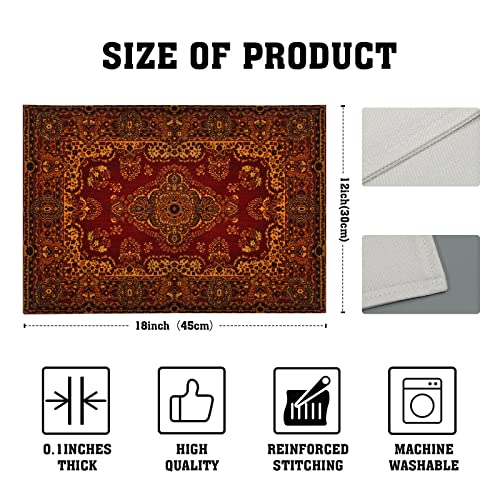 Image of Red Gold Boho Placemats Set of 4 Bohemian Vintage Retro Rug Carpet Linen Washable Kitchen Dining Table Mats Stain Heat-Resistant Desktop Decor Place Mats for Home Party Indoor 12x18 in