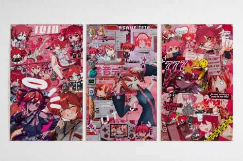 Image of Teto & Miku Anime Poster Set of 2 - Vocaloid Inspired Wall Art for Bedroom, Gaming Room & Japanese Anime Decor (Kasane Teto Anime Poster Set of 3 v2)