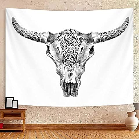 Cow Skull Tapestry Wall Hanging, Western Themed Home Tapestries Boho Longhorn Skeleton Tapestry Wall Art, Handland Cow Animal Head Farmhouse Cowboys Goth Tapestry for Living Room Bedroom Dorm80X60inch Cover