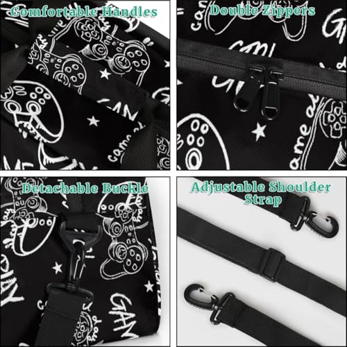 Kids Overnighter Duffel Bags for Boys Girls, Gamer Gamepad Carry-On Size Sports Gym Bag for School Practice or Overnight Travel Weekender Sleepover Workout Tote Bag4