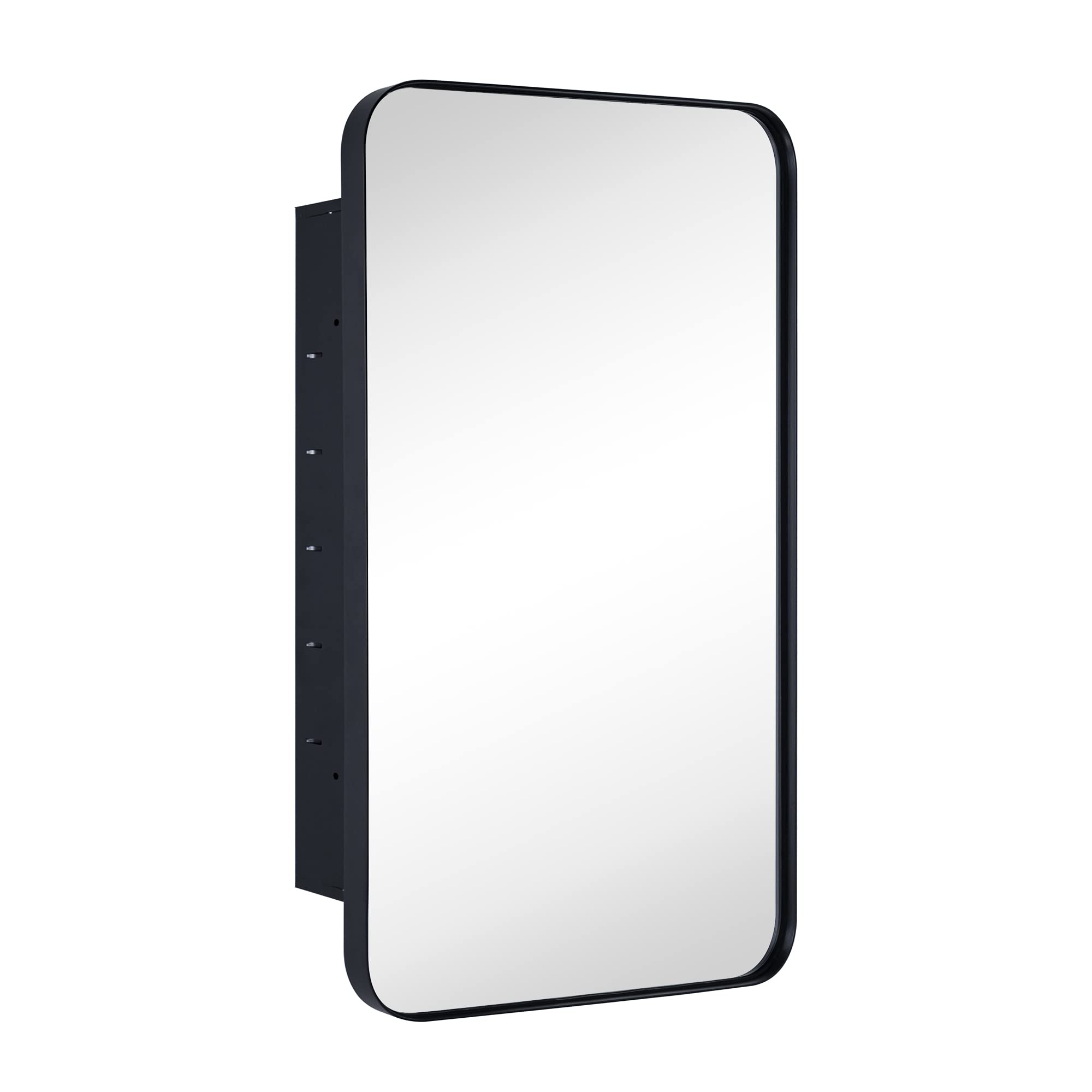(Similar )EGHOME Matt Black Rectangle Recessed Bathroom Medicine Cabinet with Mirror Stainless Steel Metal Framed Rounded Rectangular Bathroom Cabinet with Mirror 16.5x27.5''