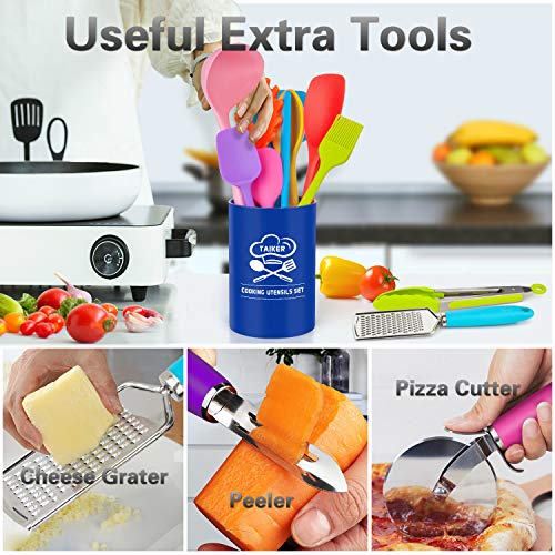Silicone Cooking Utensil Set, Taiker Kitchen Cooking Utensils Set, Non-stick & Heat Resistant Silicone Cookware, BPA Free Non-Toxic Cooking Utensils, Kitchen Tools (Multi-colored)