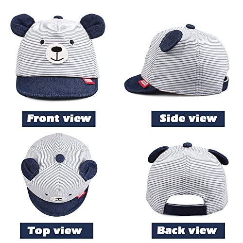 Jangannsa Baby Hat Toddler Kids Sun Cap Boys Girls Baseball Caps Cartoon Spring 6-24Months (6-24Months, (Navy+Gray) Striped Bear) #TOP1