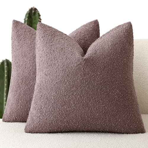 Image of Foindtower Set of 2, Decorative Textured Boucle Throw Pillow Covers Accent Solid Pillow Cases Soft Cozy Couch Cushion Case for Chair Sofa Bedroom Living Room Home Decor 24x24 Inch Dark Purple