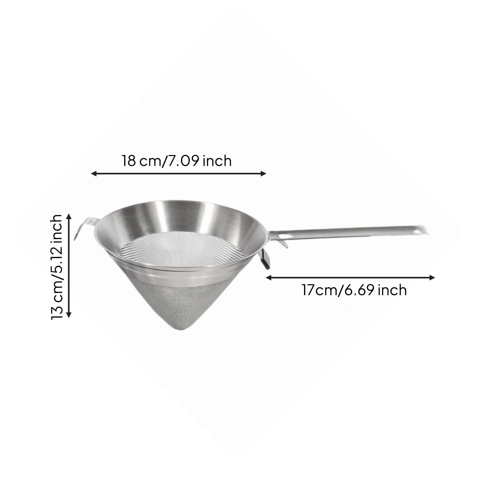 Entonnoir de Filtration Cuisine Passoire Conique Entonnoir Acier Inox Tamis Fin Manche Droit Pratique Convient pour Séparation d'Huile Sauces Épaisses, 18cm
