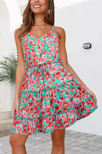 Image of Newshows Women's Summer Casual Dress Cute A Line Ruffle Hem Flattering Fit Beach Vacation Sundress