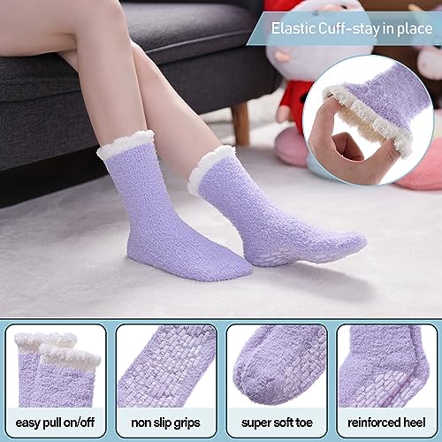 Image of Yebing Non Slip Hospital Socks for Women with Grips Fuzzy Cozy Anti Skid Slipper Socks Winter Warm Soft Fluffy Sleep Socks