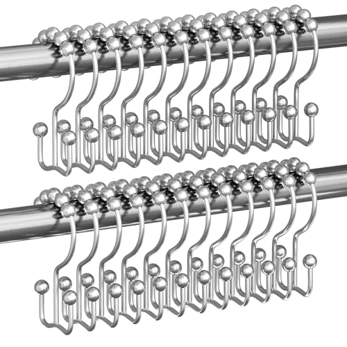 Image of Titanker Shower Curtain Hooks Rings, Rust Resistant Metal Double Glide Shower Hooks Rings for Bathroom Shower Rods Curtains, Set of 24 Hooks - Chrome