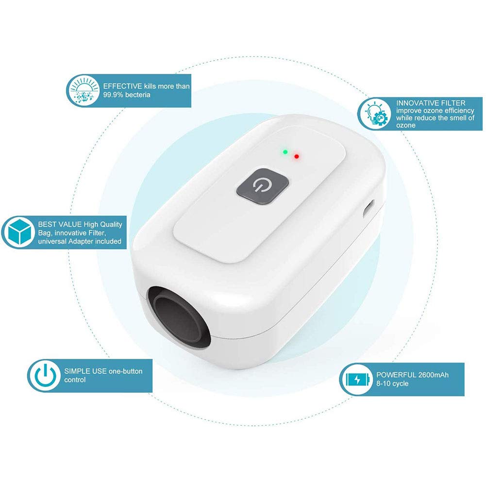 RSGK Sterilizzatore a ozono per apnea Notturna per Maschera CPAP, disinfettante ausiliario, Tubo per Aria, respiratore per Tubo Macchina, Adatto a casa e in Viaggio