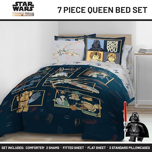 Image of Jay Franco Kids Comforter Set Includes Sheets and Pillow Covers - Soft and Cozy Bed Set for Stylish Room Decor, Official Licensed Bedding, Blue - LEGO, 7 Piece Queen