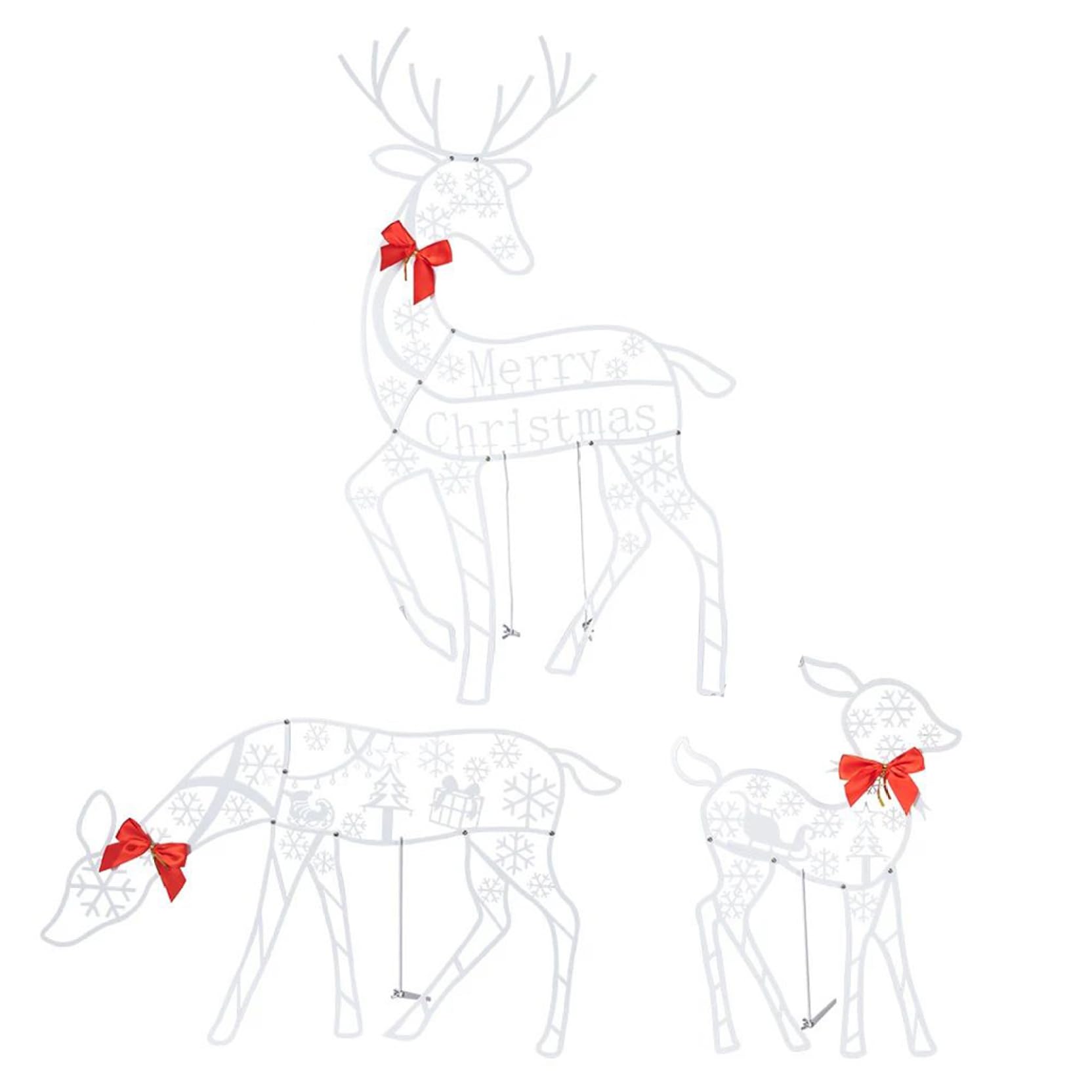 Décoration de Noël en Forme de Renne, Ensemble 3 Rennes Lumineux, Motif Flocon Neige, décoration Noël avec nœud en métal, alimenté par Batterie, LED Blanc Chaud pour intérieur e