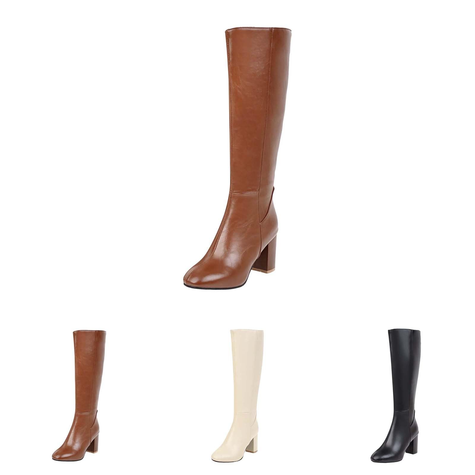 Stivali in pelle da donna con tacco alto al ginocchio Stivali western - Cerniera laterale Stivali da cowboy Stivali da equitazione Stivali a gambo lungo - Tacco medio Stivali alti da donna