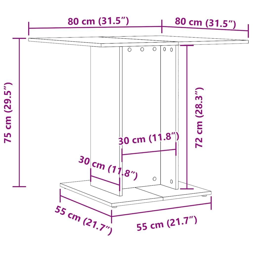 Tavolo da pranzo quadrato in rovere affumicato, 80 x 80 x 75 cm | Tavolo a colonna compatto per cucina e sala da pranzo con robusto piano del tavolo e ampia base in elegante effetto rovere