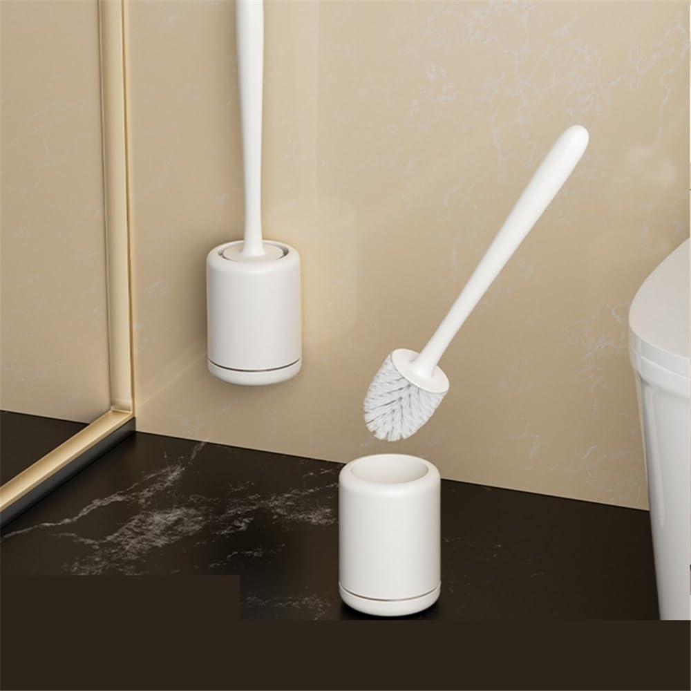 Mango Largo Cepillo de Inodoro for el hogar, Cepillo Suave for baño, Limpieza inodoros con Base para el Inodoro(Blanco)