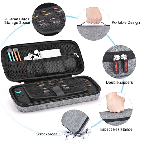 Image of innoAura Switch 2 Case 14-in-1 Bundle for NS Switch 2 (2025), with Carrying Case, Protective Cover, Thumb Grips, Screen Protector, Cute Pendant and Sticker, Gray