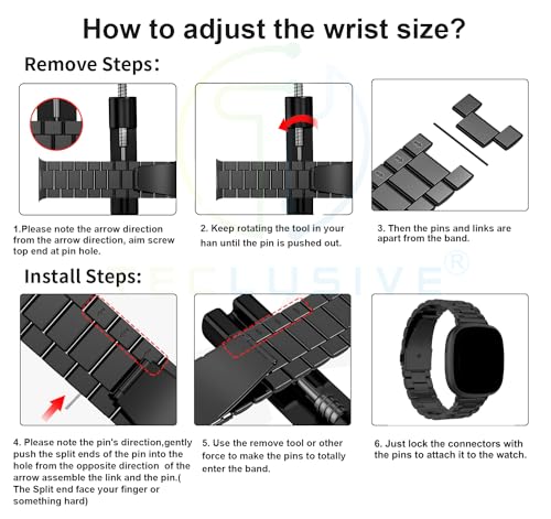 Image of T TECLUSIVE Luxury Stainless Steel Metal Chain Strap Compatible with Fitbit Versa 4 /3 /Sense /Sense 2 | Dual Lock Metal Band with Watch Strap Adjuster Tool