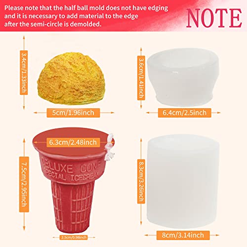 Onnpnn Ice Cream Shape Silicone Mold, Ice Cream Cone & Ice-Cream Ball Candle Mold, Handmade Soap Aromatherapy Plaster Molds For Wedding Cake Chocolate Fondant Diy Party Birthday Cupcake Decor (A) #TOP2