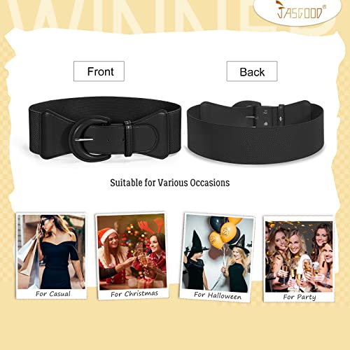 JASGOOD Women Retro Wide Stretchy Waist Belt, Vintage Chunky Buckle Belts for Dress 5