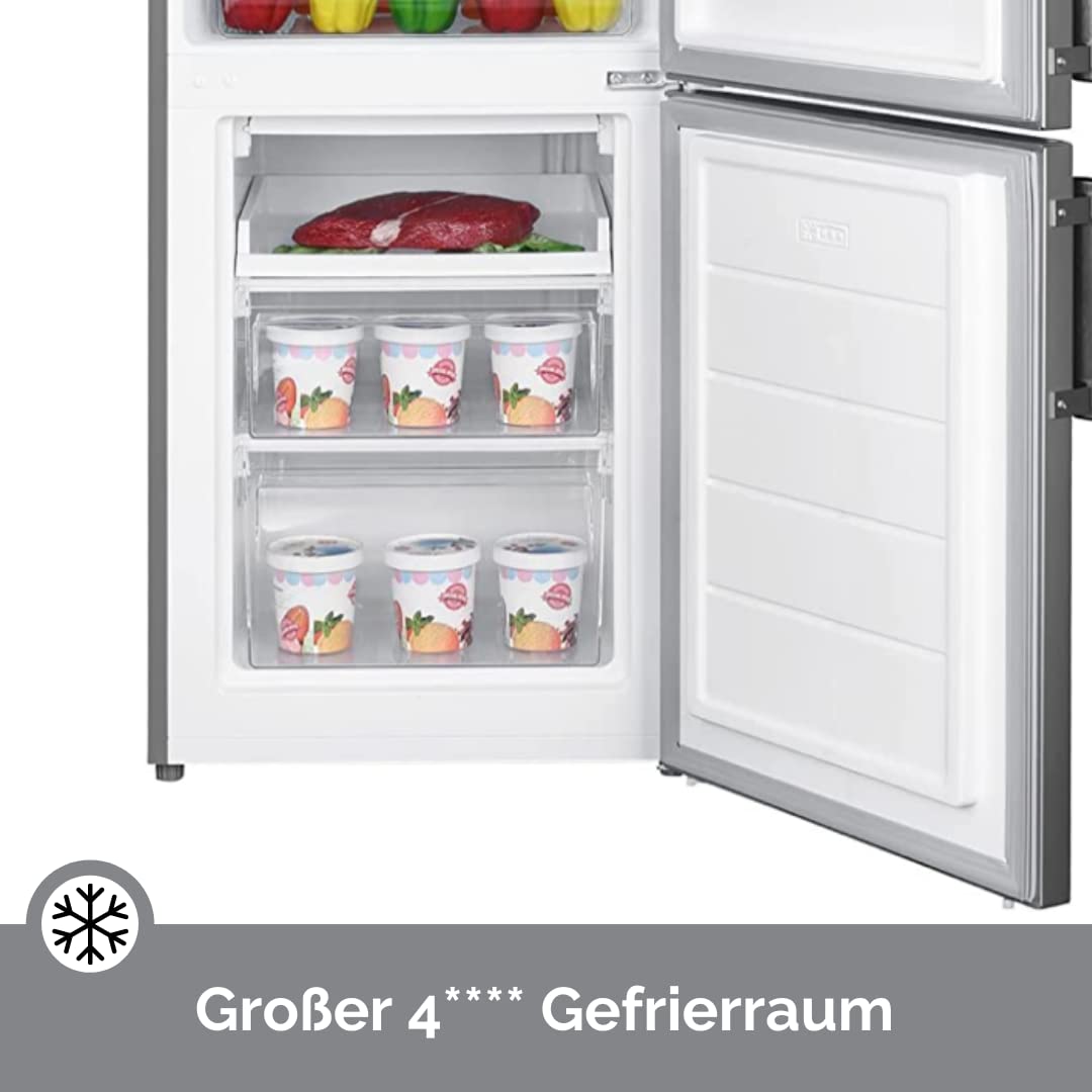 WOLKENSTEIN KGK280D Stand Kühl-Gefrierkombination | Inox Design | 180x55cm | 191L Kühlen+71L Gefrieren | Leiser Betrieb 40dB | Energieverbrauch 168kWh/Jahr | Silber