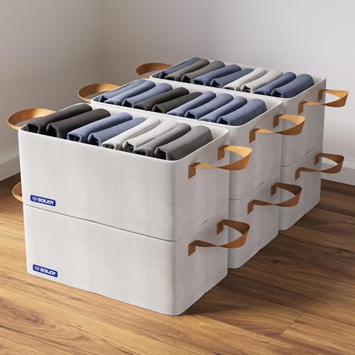 BOXJOY Pack of 6 Premium Storage Organiser Box for Clothes with Strong Steel Frame & Handle, Foldable Closet Basket for Wardrobe, Cupboard, Almirah Sh