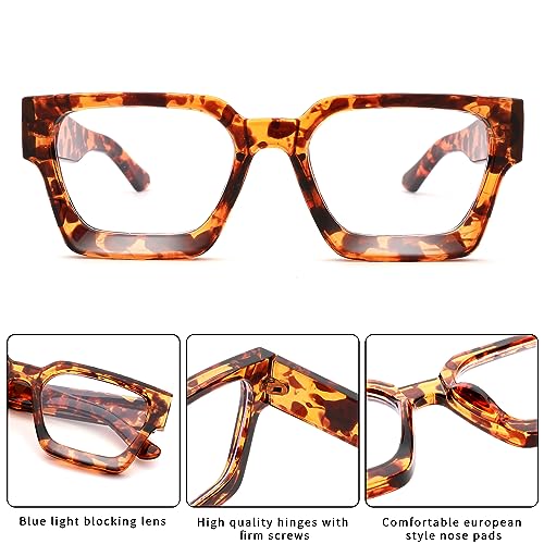Image of Braylenz Square Thick Frame Blue Light Glasses for Men Women Fashion Clear Computer Eyeglasses