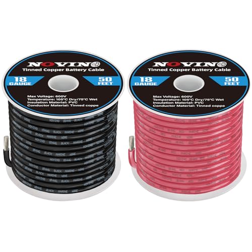 18 Gauge Marine Wire 18 AWG Marine Grade Wire,50FT Red &amp; 50FT Black