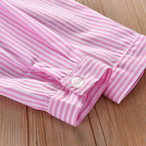 Toddler Girls Lapel Long Sleeve Striped Dress Top Casual Button Down Shirt Dresses with Belt Girl's Spring Clothing4