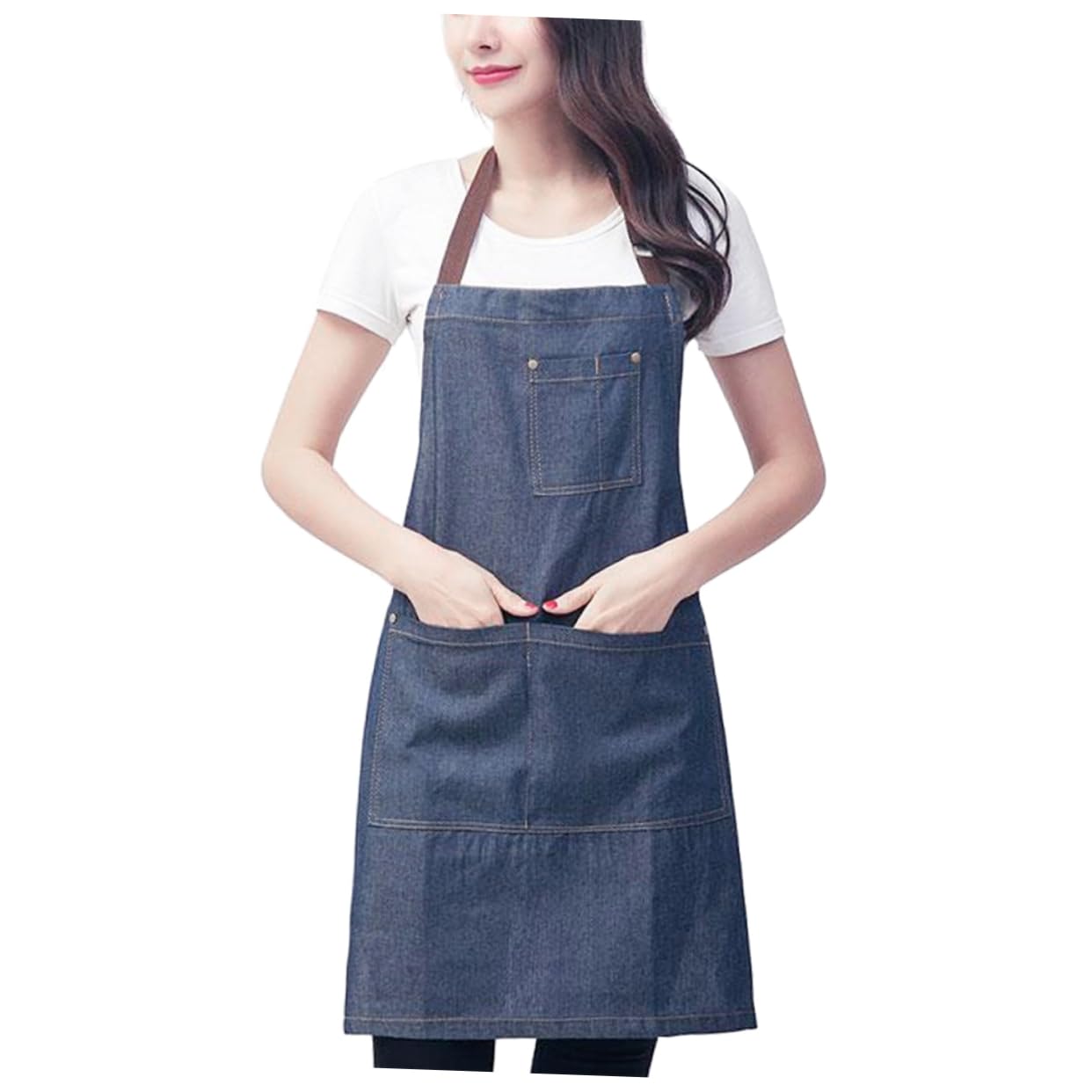 CONGARTENO Hanging Jean Apron Pocket Apron Adjustable Bib Apron Jean Work Apron Grilling Apron Smudge-proof Apron Hotel Apron Adjustable Kitchen Apron Adjustable Neck Strap Apron Blue