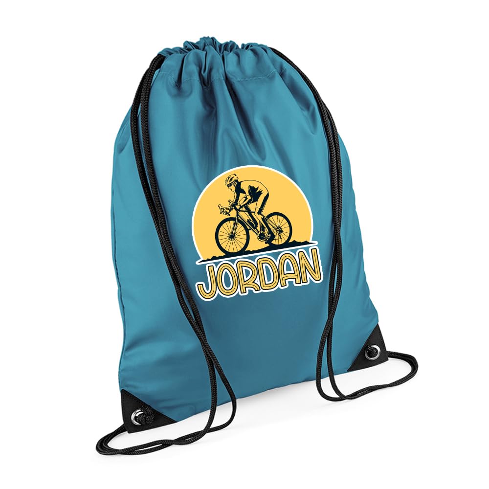 Personalised Cycling theme, Sports gift, Cycle Lover Gift, Drawstring Bag, PE Gym Kit Swimming, Sport Rucksack. (Ocean Blue)